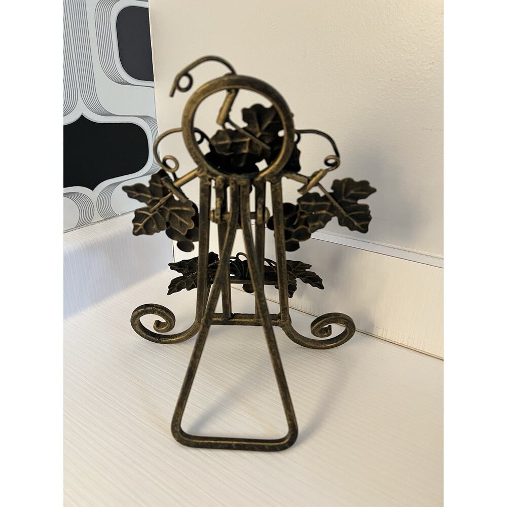 Vintage Cast Metal Easel Cookbook Stand Grapes Antique Gold Finish 9"H - Picture 4 of 8